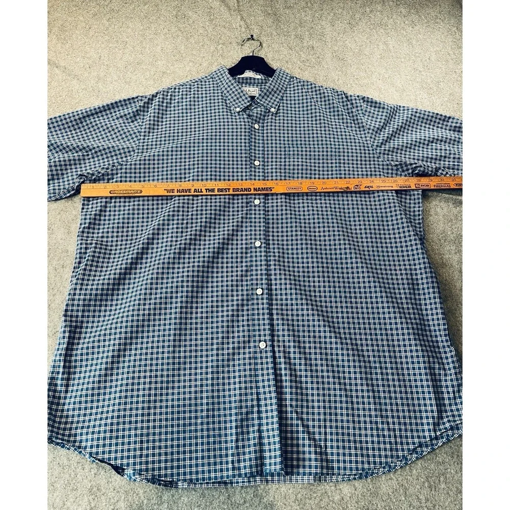 LL Bean Mens Blue White Plaid Wrinkle Resistant Button Down Traditional